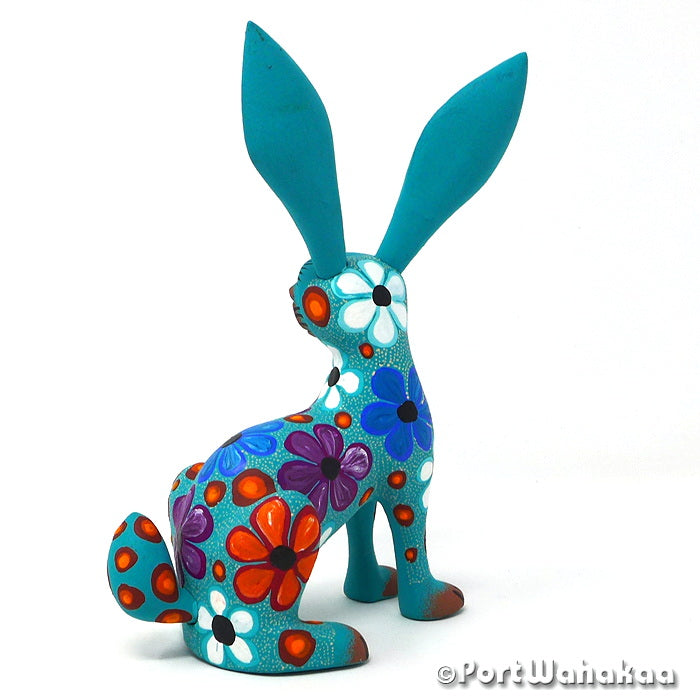 Cerulean Rabbit Oaxacan Wood Carvings for Sale Texas Artist - Jose Olivera Carving Small, Conejo, Rabbit, San Martin Tilcajete
