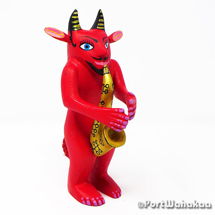 Musical Devil Austin Texas Alebrije Port Wahakaa Artist - David Blas Carving Medium, Devil, Diablo, Festivo, San Pedro Cajonos