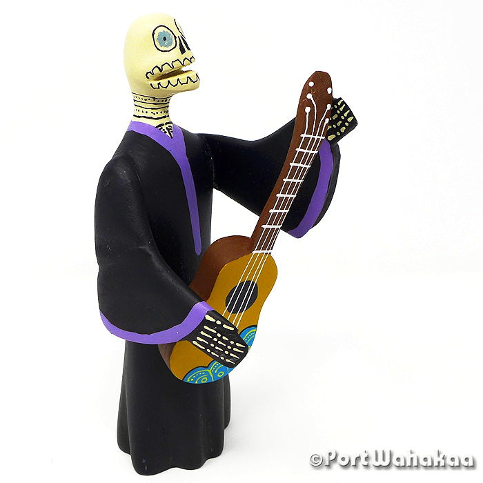 Day of Dead Musical Skeleton Guitar Oaxaca Wood Carvings for Sale Artist - David Blas Blas, Carving Medium, Day of the Dead, Musician, San Pedro Cajonos, Skeleton