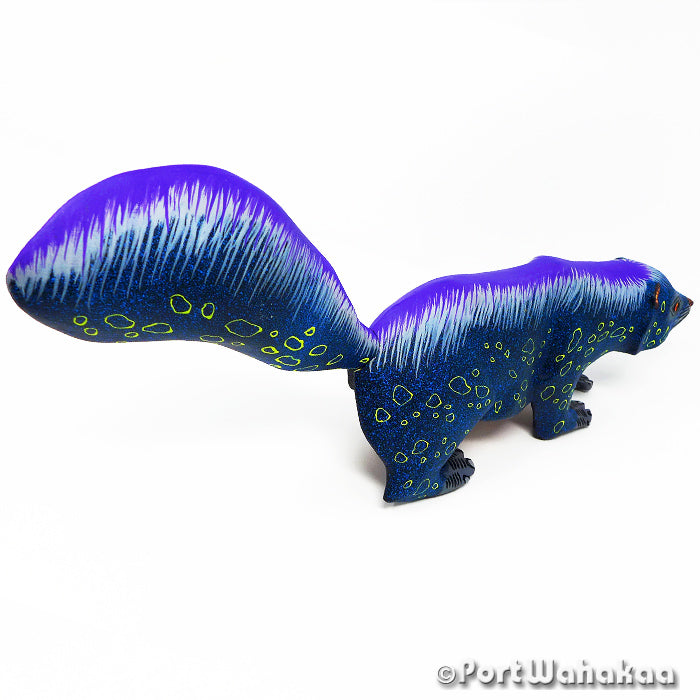 Blue Skunk Austin Texas Oaxacan Wood Carvings for Sale Artist - Eleazar Morales Arrazola, Carving Large, Skunk, weasel