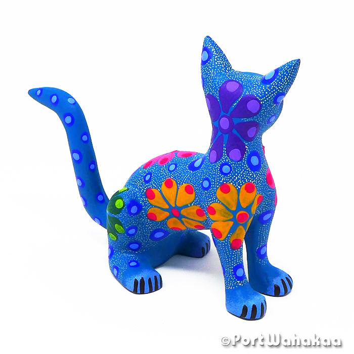 Oaxacan Wood Carvings for Sale Texas Flower Bubble Cat Artist - Jose Olivera Carving Small, Cat, Gato, San Martin Tilcajete