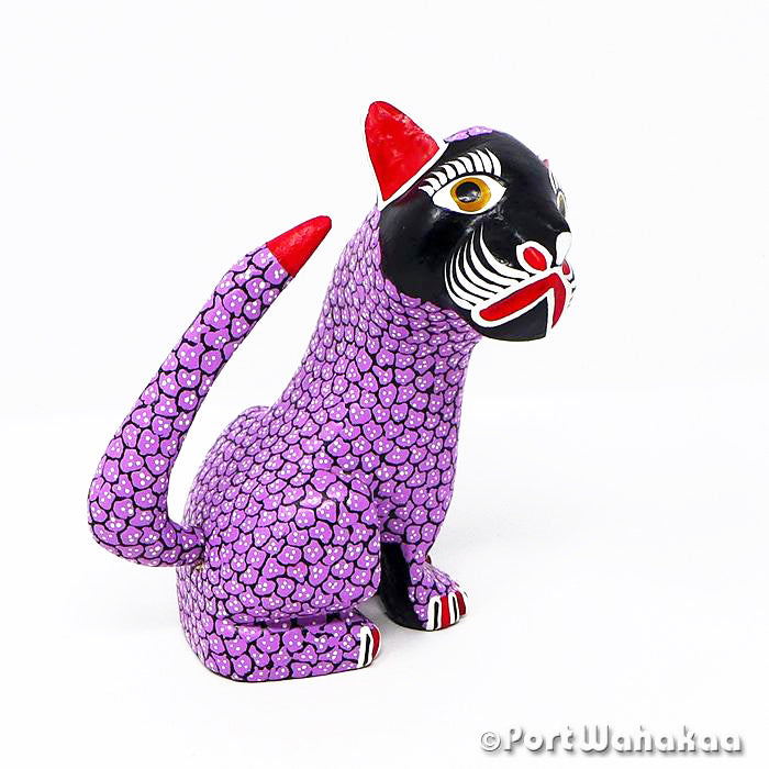 Austin Texas Oaxaca Carving Gato Cat Violet Alebrije Artist - Melchor Family Carving Medium, Cat, Gato, Panther, San Martin Tilcajete