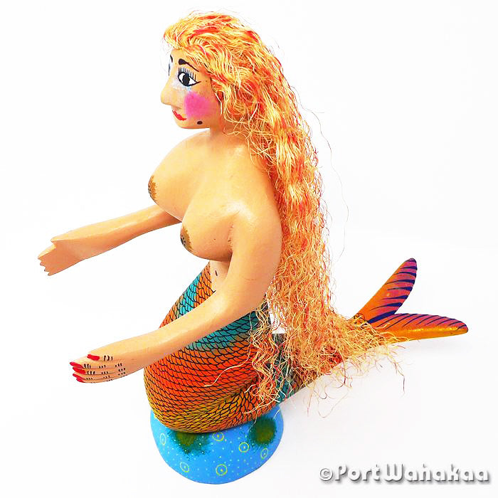 Fire Mermaid Oaxacan Wood Carvings for Sale Austin Texas Artist - David Blas Carving Large, Mermaid, Nahual, San Pedro Cajonos, Sirena