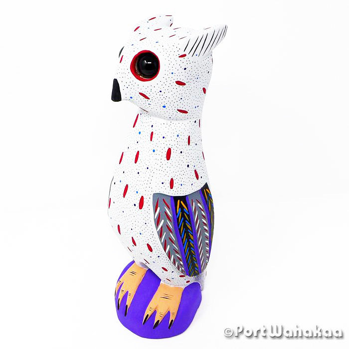 Austin Texas White Owl Alebrije Oaxacan Sculpture Wood Artist - Armando Ramirez Arrazola, Aves, Avia, Buho, Carving Medium Large, Owl