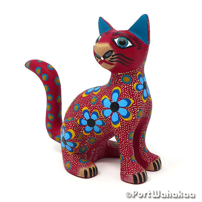 Cordelia Cat Imported Alebrijes For Sale Copal Wood Austin Texas Artist - Jose Olivera & Francisca Melchor Carving Medium, Cat, Gato, San Martin Tilcajete