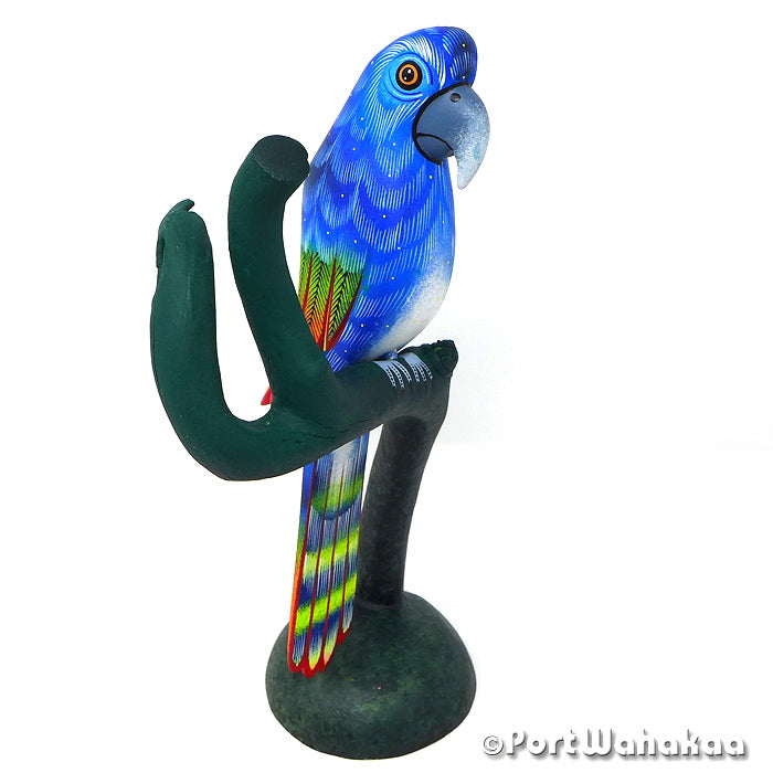 Hyacinth Macaw Ocote Wood Alebrije Oaxacan Carvings for Sale Texas Artist - David Blas Avia, Carving Large, Pajaro, Parrot, San Pedro Cajonos