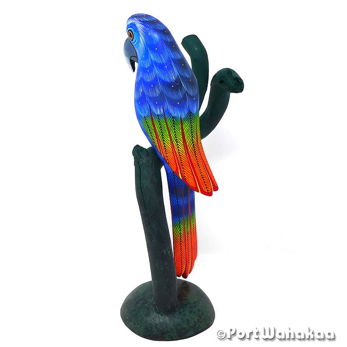 Hyacinth Macaw Ocote Wood Alebrije Oaxacan Carvings for Sale Texas Artist - David Blas Avia, Carving Large, Pajaro, Parrot, San Pedro Cajonos