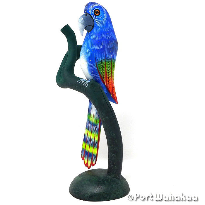 Hyacinth Macaw Ocote Wood Alebrije Oaxacan Carvings for Sale Texas Artist - David Blas Avia, Carving Large, Pajaro, Parrot, San Pedro Cajonos