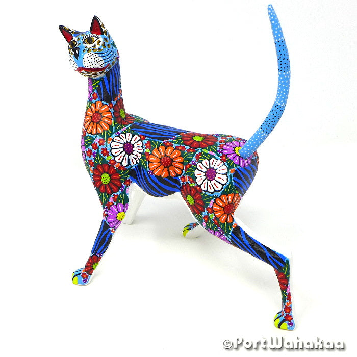 Danubio Cat Oaxacan Wood Carvings Zapotec Alebrijes Imported Artist - Candido Jimenez Carving Medium, Cat, Gato, San Martin Tilcajete