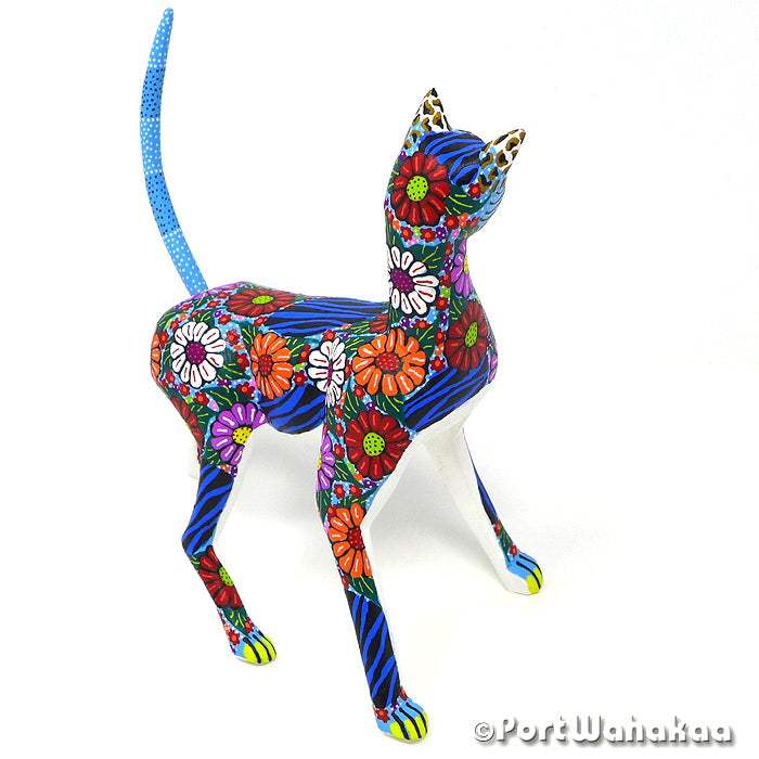 Danubio Cat Oaxacan Wood Carvings Zapotec Alebrijes Imported Artist - Candido Jimenez Carving Medium, Cat, Gato, San Martin Tilcajete