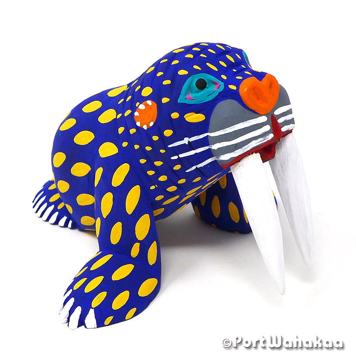 Indigo Walrus Austin Texas Alebrije Port Wahakaa Artist - Moises Jimenez Arrazola, Carving Medium Large, Morsa, Seal, Walrus