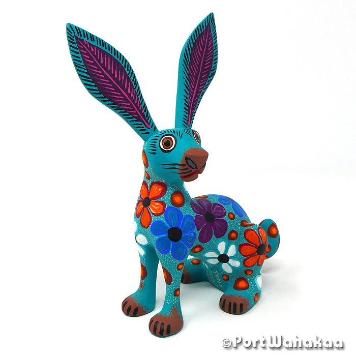 Cerulean Rabbit Oaxacan Wood Carvings for Sale Texas Artist - Jose Olivera Carving Small, Conejo, Rabbit, San Martin Tilcajete