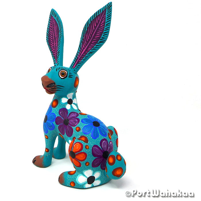 Cerulean Rabbit Oaxacan Wood Carvings for Sale Texas Artist - Jose Olivera Carving Small, Conejo, Rabbit, San Martin Tilcajete