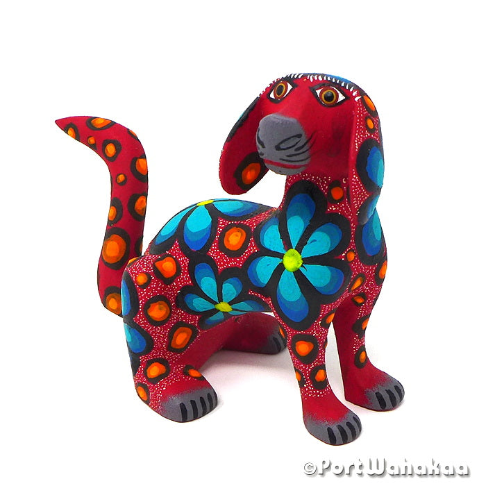 Cinder Flower Copal Wood Oaxacan Alebrije for Sale Austin Texas Artist - Jose Olivera Carving Small, Dog, Perro, San Martin Tilcajete