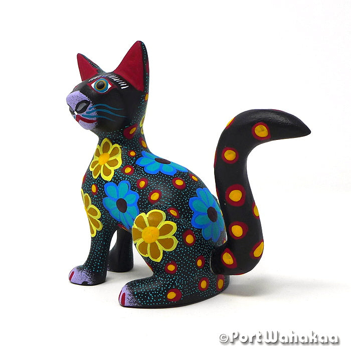 Corzo Cat Oaxacan Wood Carvings Zapotec Figurines Austin Texas Artist - Jose Olivera & Francisca Melchor Carving Medium, Cat, Gato, San Martin Tilcajete