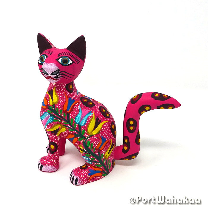 Lirios Cat Alebrijes For Sale Copal Wood Austin Texas Artist - Jose Olivera & Francisca Melchor Carving Medium, Cat, Gato, San Martin Tilcajete