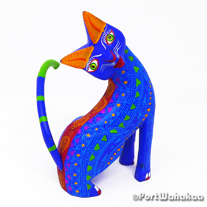 Taviche Blue Cat Mixtec Ferdinand Austin Texas Oaxaca Artist - Soledad Palma Carving Medium, Cat, Gato, San Pedro Taviche