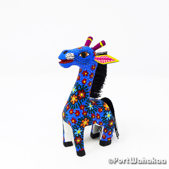 Oaxacan Wood Carvings for Sale Texas Blue Giraffe Artist - Claudia Jimenez Carving Miniature, Giraffe, San Martin Tilcajete