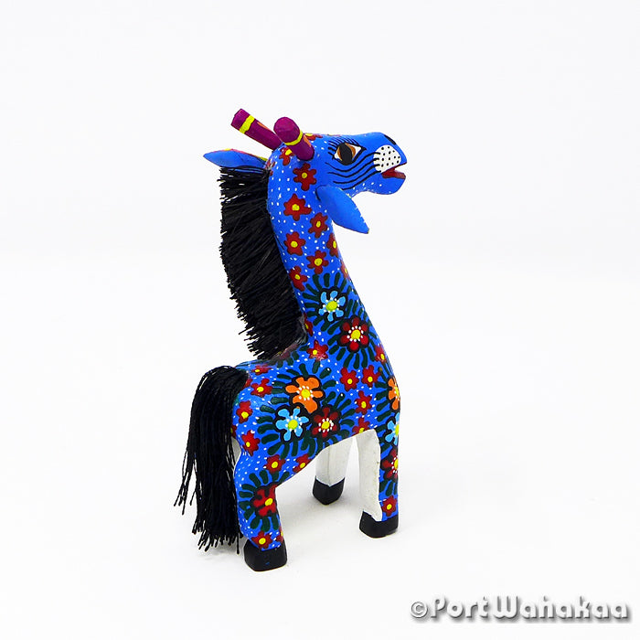 Oaxacan Wood Carvings for Sale Texas Blue Giraffe Artist - Claudia Jimenez Carving Miniature, Giraffe, San Martin Tilcajete