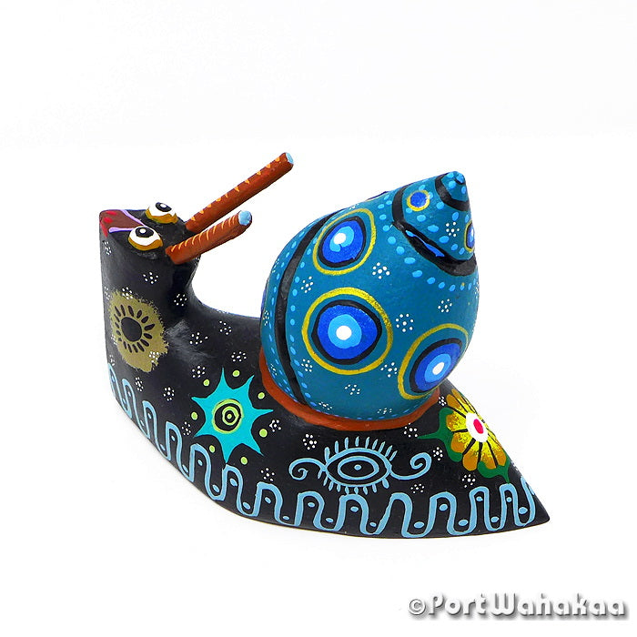 Blue Ice Snail Austin Texas Alebrije Port Wahakaa Artist - Roberta Angeles Caracol, Carving Small, San Martin Tilcajete, Snail