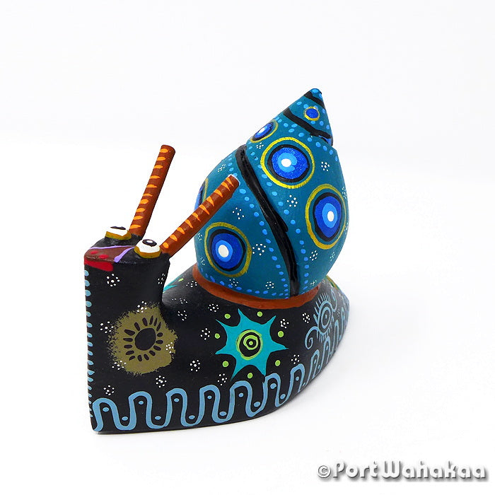 Blue Ice Snail Austin Texas Alebrije Port Wahakaa Artist - Roberta Angeles Caracol, Carving Small, San Martin Tilcajete, Snail