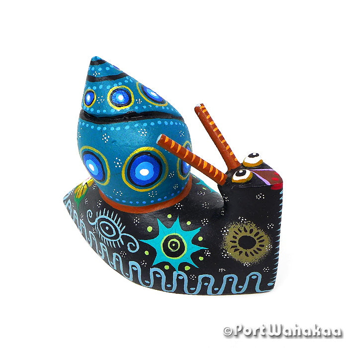 Blue Ice Snail Austin Texas Alebrije Port Wahakaa Artist - Roberta Angeles Caracol, Carving Small, San Martin Tilcajete, Snail