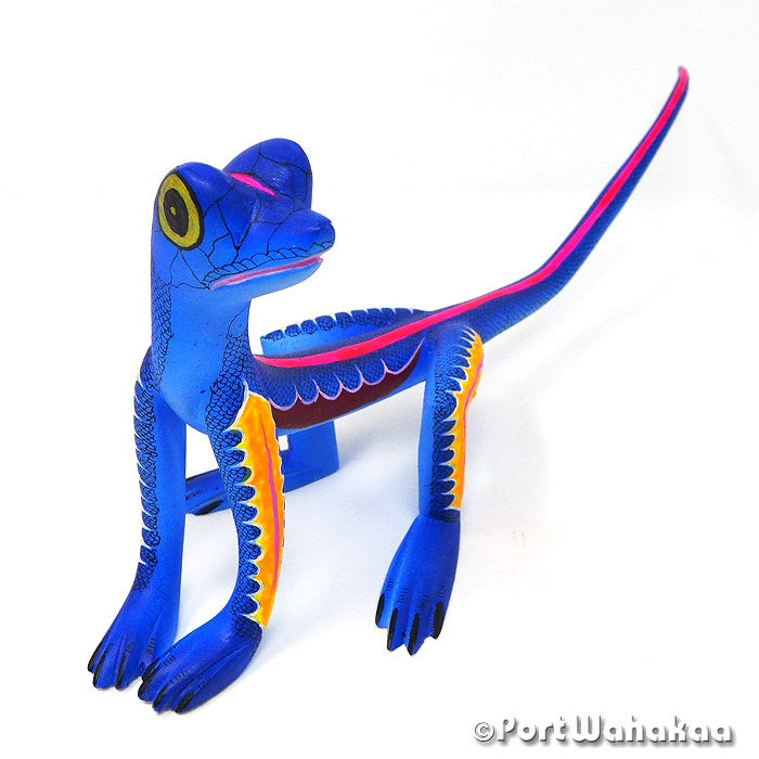 Hilario Blas Blue Moon Lizard Oaxaca Alebrijes for Sale Austin Texas Artist - Hilario Blas Carving Medium Large, Iguana, Lizard, Reptile, San Pedro Cajonos