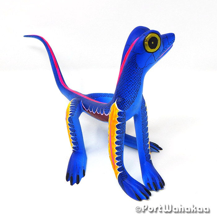 Hilario Blas Blue Moon Lizard Oaxaca Alebrijes for Sale Austin Texas Artist - Hilario Blas Carving Medium Large, Iguana, Lizard, Reptile, San Pedro Cajonos