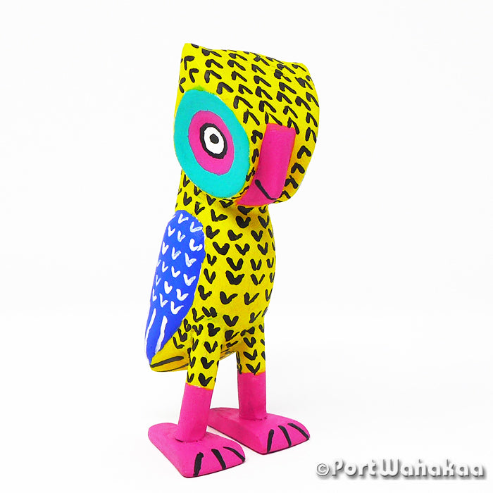 Firefly Owl Oaxacan Wood Carvings for Sale Austin Texas Artist - Reynaldo Santiago Aves, Avia, Buho, Carving Small, La Union, Owl