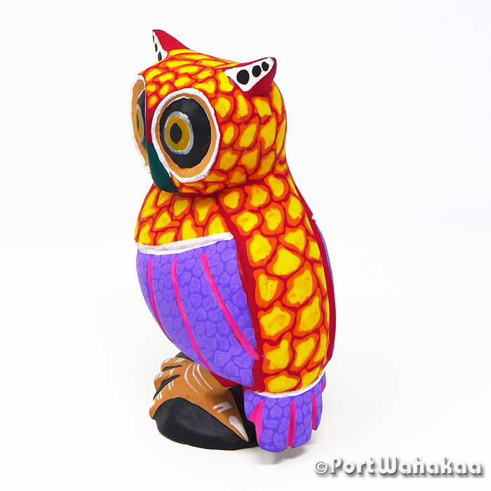 Fire Bright Copal Wood Alebrije Oaxacan Carvings for Sale Texas Artist - Frederico Carrillo Arrazola, Avia, Buho, Owl