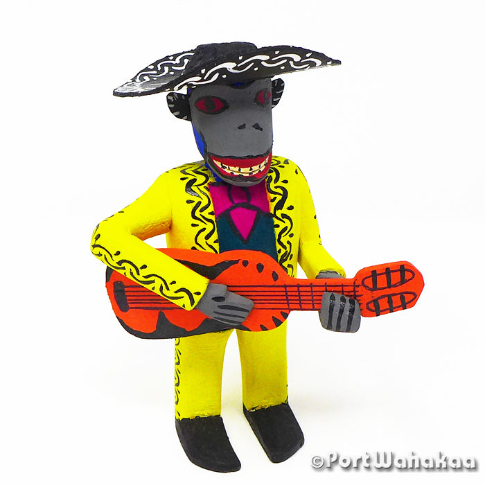 Folk Art Oaxacan Wood Carvings for Sale Austin Texas Monkey Mariachi Artist - Calixto Santiago Ape, Carving Medium, Chango, Festivo, La Union, Monkey, Musician