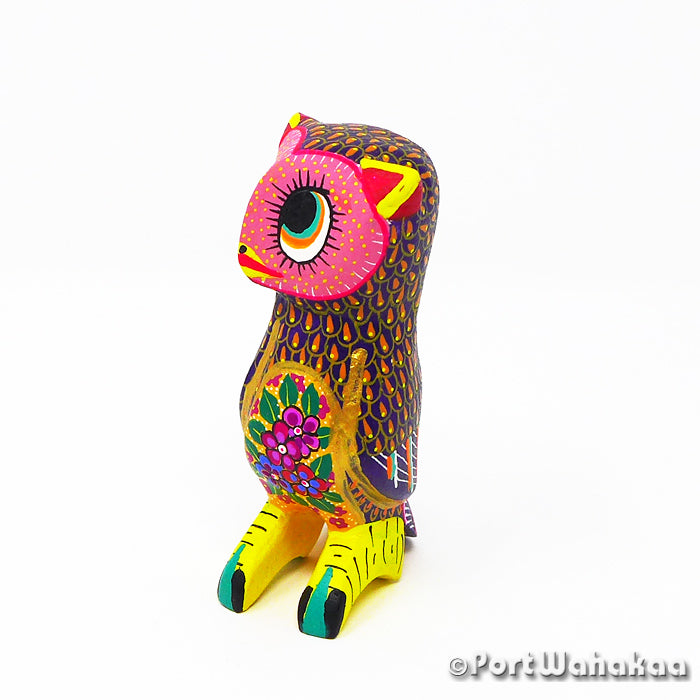 Maria Jimenez Ojeda Pink Owl Austin Texas Alebrije Port Wahakaa Artist - Maria Jimenez Ojeda Avia, Buho, Carving Small, Owl, San Martin Tilcajete