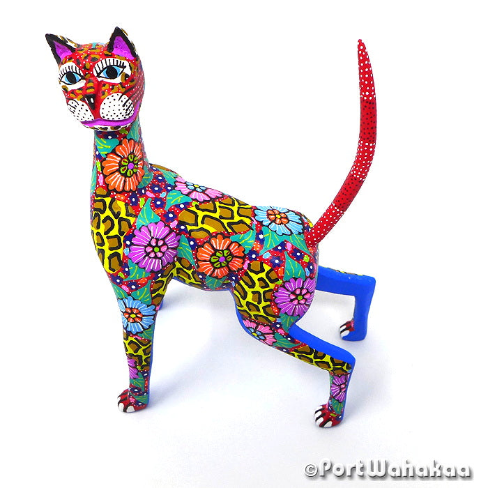 Fedelm Cat Oaxacan Wood Carvings Figurines Alebrijes Austin Texas Artist - Candido Jimenez Carving Medium, Cat, Gato, San Martin Tilcajete