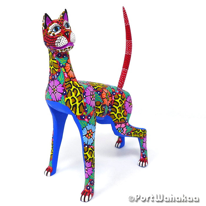 Fedelm Cat Oaxacan Wood Carvings Figurines Alebrijes Austin Texas Artist - Candido Jimenez Carving Medium, Cat, Gato, San Martin Tilcajete