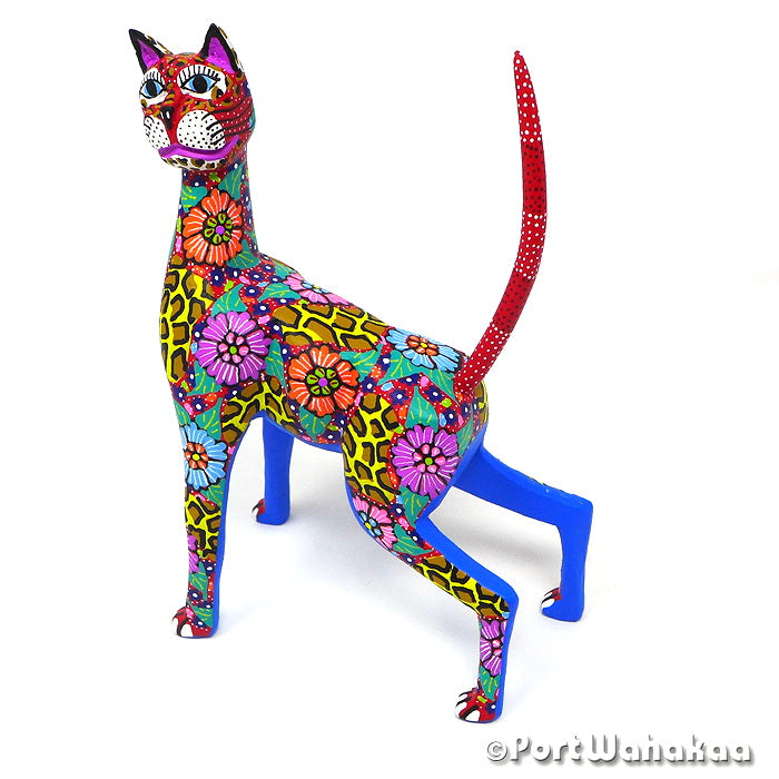 Fedelm Cat Oaxacan Wood Carvings Figurines Alebrijes Austin Texas Artist - Candido Jimenez Carving Medium, Cat, Gato, San Martin Tilcajete