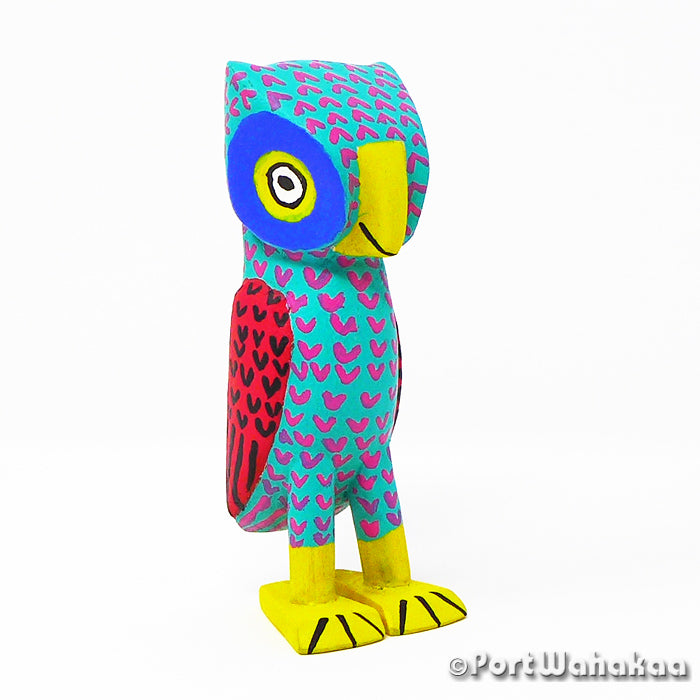 Oaxacan Wood Carvings for Sale Texas Mayan Olmec Zapotec Owl Artist - Reynaldo Santiago Aves, Buho, La Union, Owl, Pejaro, Raptor