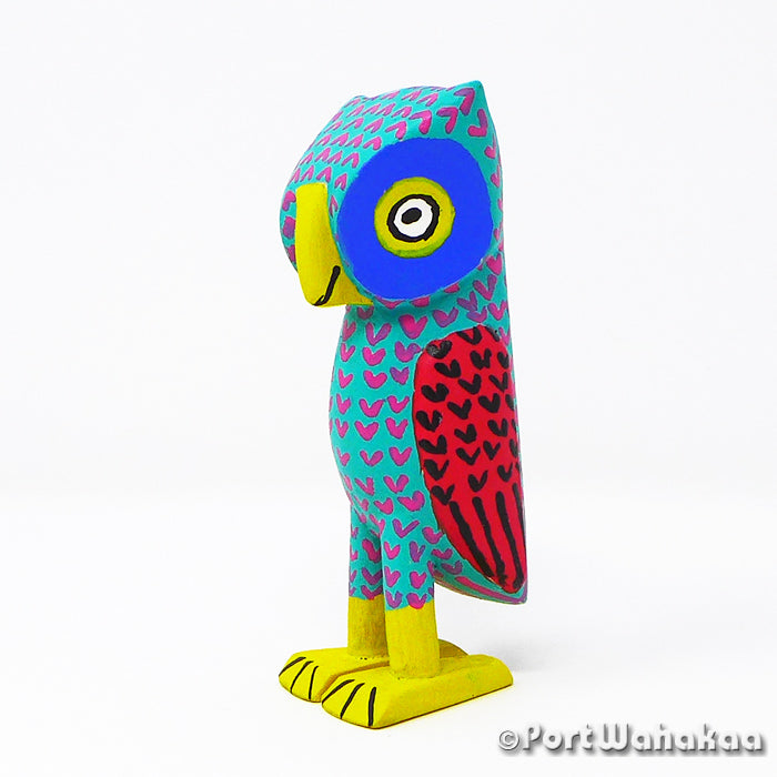 Oaxacan Wood Carvings for Sale Texas Mayan Olmec Zapotec Owl Artist - Reynaldo Santiago Aves, Buho, La Union, Owl, Pejaro, Raptor