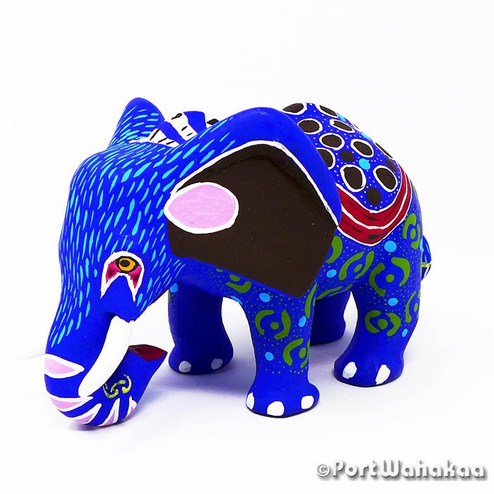 Blue Elephant Austin Oaxaca Mexico Alebrijes Wood Carvings for Sale Artist - Gil Santiago & Petra Hernandez Arrazola, Carving Medium Large, Elephant