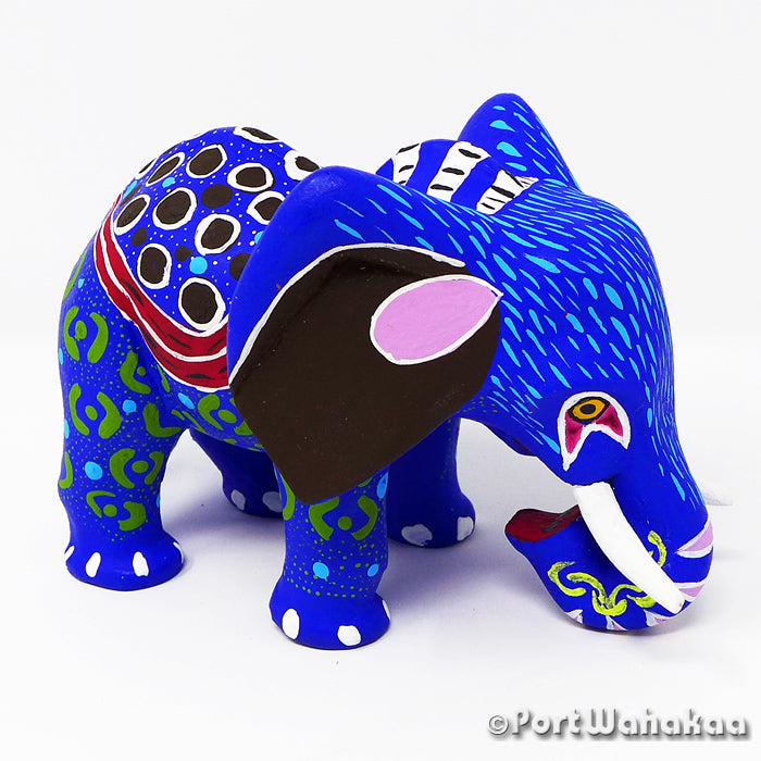 Blue Elephant Austin Oaxaca Mexico Alebrijes Wood Carvings for Sale Artist - Gil Santiago & Petra Hernandez Arrazola, Carving Medium Large, Elephant