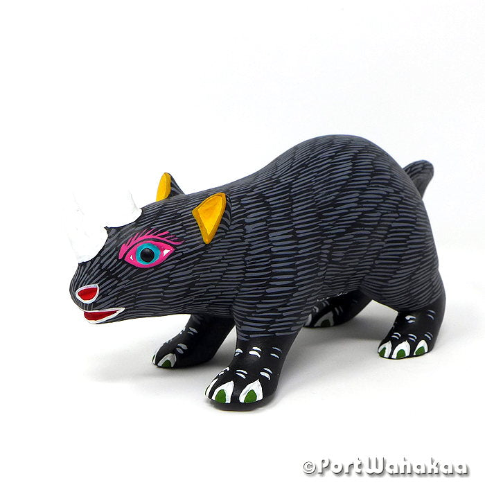 Oaxacan Wood Carvings for Sale Texas Black Rhino Alebrije Artist - Edilberto Cortez Arrazola, Carving Medium, Rhino, Rhinoceros