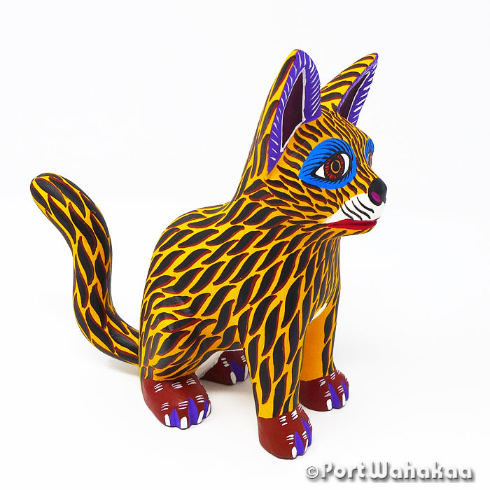 Lightning Cat Copal Wood Oaxacan Alebrije Carving for Sale Texas Artist - Lauro Ramirez & Griselda Morales Arrazola, Carving Medium, Cat, Gato, Panthera, Tiger