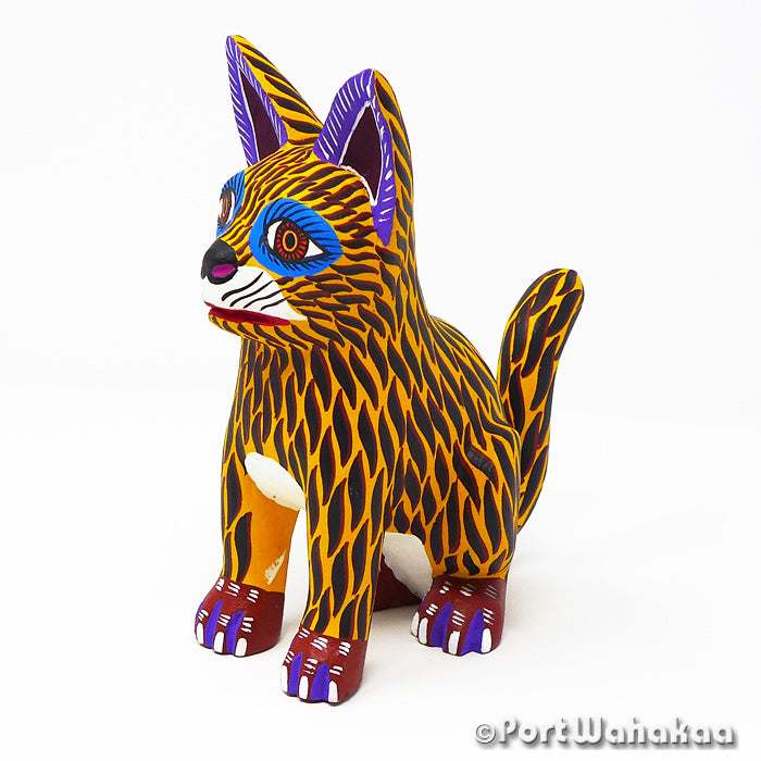 Lightning Cat Copal Wood Oaxacan Alebrije Carving for Sale Texas Artist - Lauro Ramirez & Griselda Morales Arrazola, Carving Medium, Cat, Gato, Panthera, Tiger