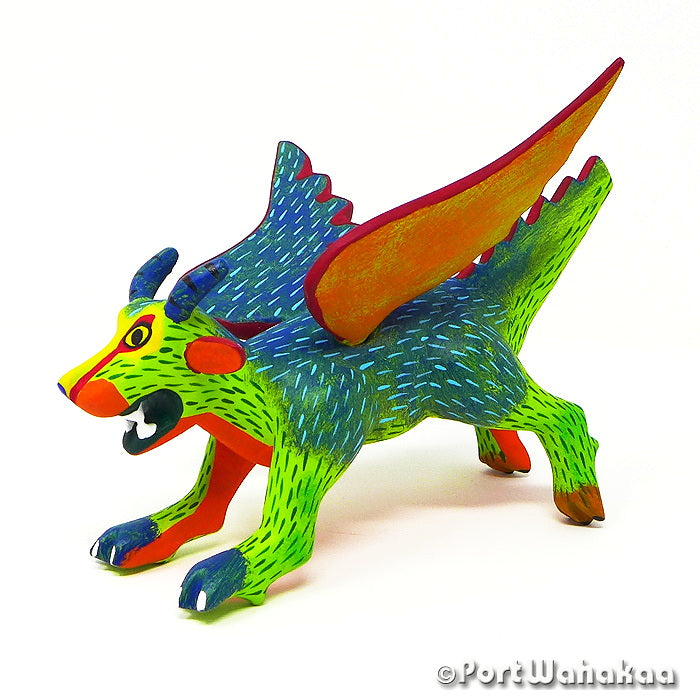 Draco Gato Austin Texas Oaxacan Wood Carvings for Sale Artist - Inocencio Vasquez Carving Medium, Cat, Dragon, San Martin Tilcajete