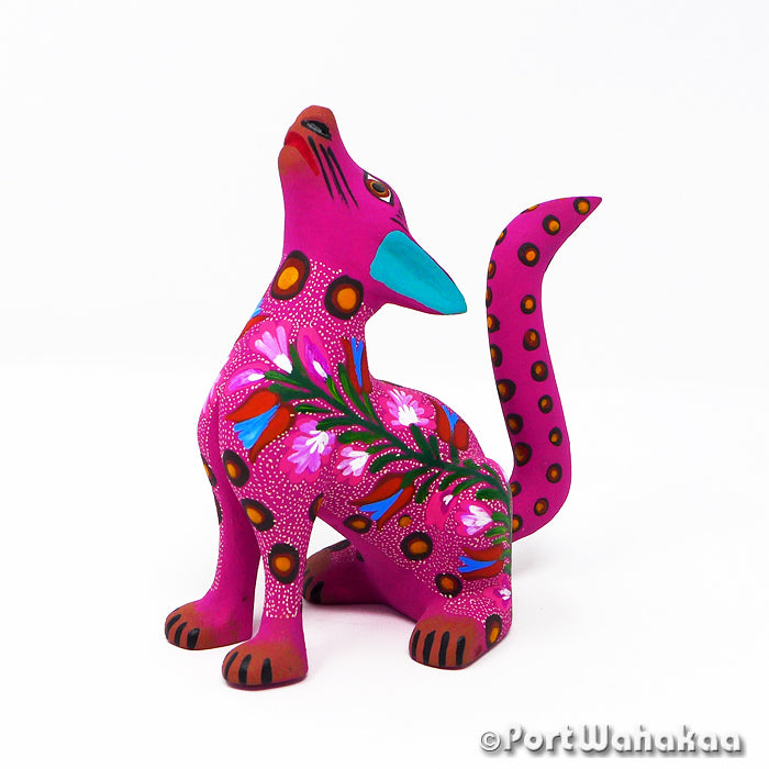 Roseate Coyote Folk Art Oaxacan Wood Carvings for Sale Austin Texas Artist - Jose Olivera Carving Medium, Lobo, San Martin Tilcajete