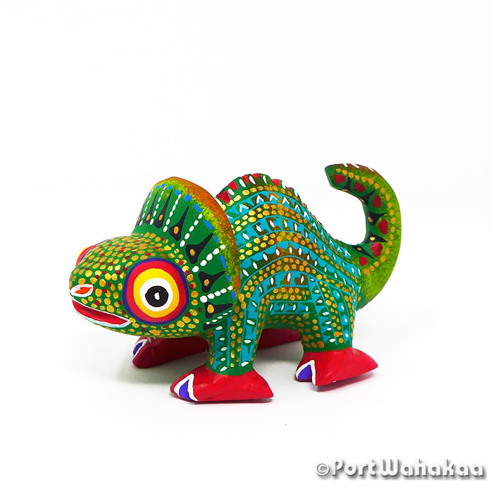 Margarito Rodriguez Green Chameleon Austin Alebrije Texas Port Wahakaa Artist - Margarito Rodriguez Arrazola, Carving Small, Chameleon, Lizard, Reptile