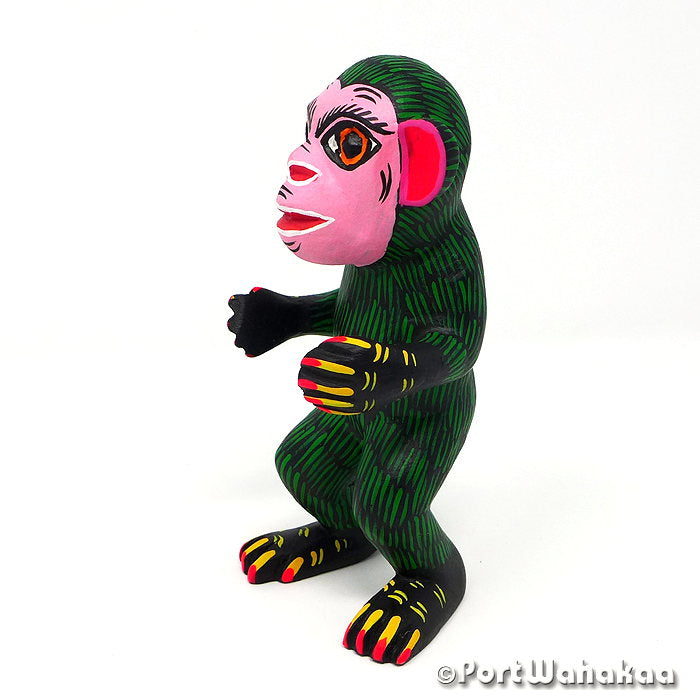 Green Baboon Oaxacan Wood Carvings for Sale Austin Texas Artist - Edilberto Cortez Ape, Arrazola, Carving Medium, Chango, Chimp, Monkey