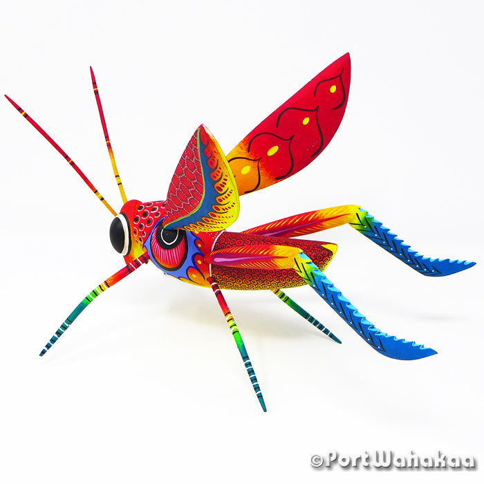 Sunfire Grasshopper Austin Texas Alebrije Port Wahakaa Artist - Rogelio Blas Carving Large, Chapulina, Cricket, Grasshopper, San Pedro Cajonos