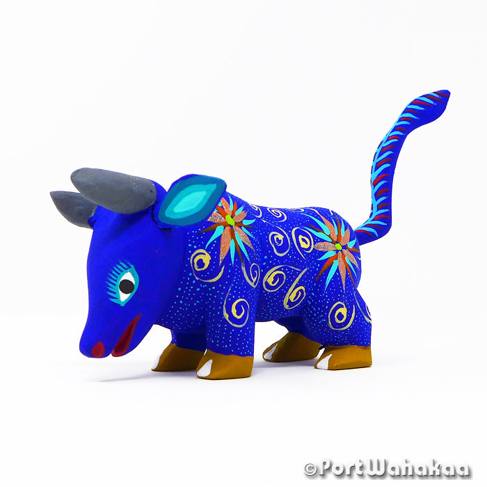Blue Bull Cow Alebrijes Austin Texas Oaxaca Copal Artist - Fabrijes Family Bull, Carving Medium, San Martin Tilcajete, Toro