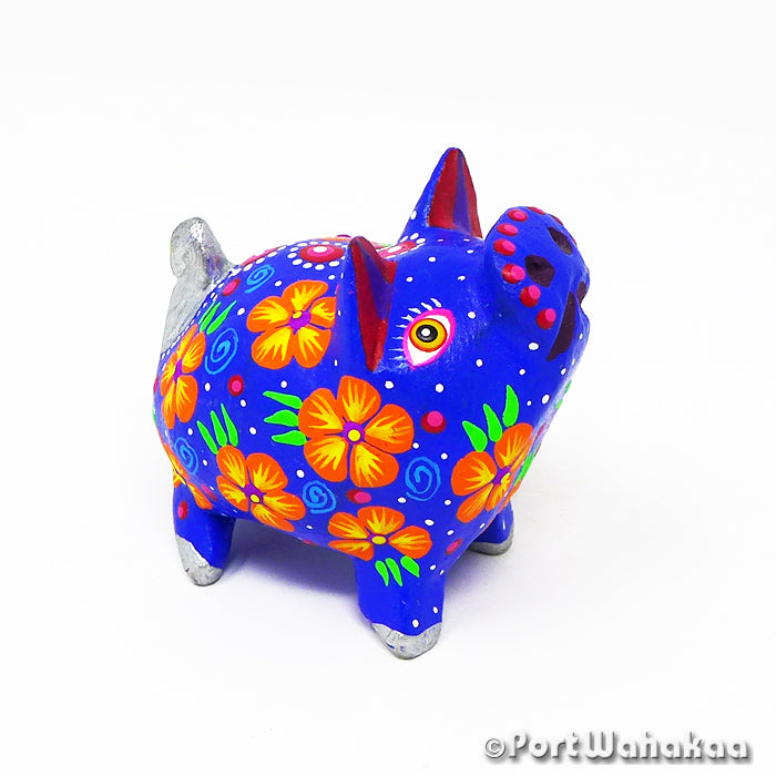 Wildflower Pig Austin Texas Alebrije Oaxaca Carving Mixes Artist - Tribus Mixes Carving Small, Cerdo, Javelina, Oaxaca City, Pig