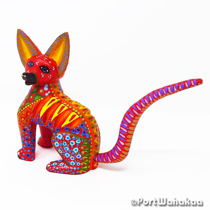 Austin Texas Alebrije Coyote Oaxacan Wood Carvings for Sale Texas Artist - Zeny Fuentes Carving Small, Coyote, Lobo, Perro, San Martin Tilcajete, Wolf